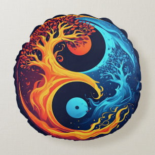 Cojín Redondo Diseño Vibrante de Yin Yang