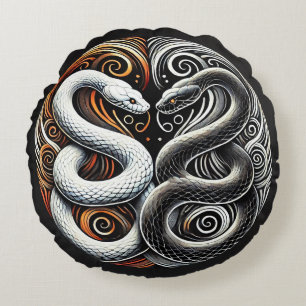 Cojín Redondo Diseño Yin Yang con Dos Serpientes