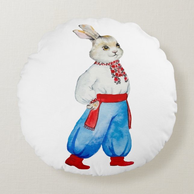 Cojín Redondo Disfraz folclórico ucraniano caucho estilizado con (Anverso)