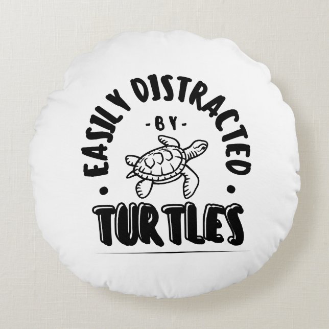 Cojín Redondo Distrado fácilmente por tortugas divertidas (Anverso)