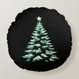 Cojín Redondo Distressed Christmas Tree Green Peppermint Stripes