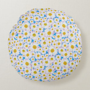 Cojín Redondo Ditzy blanco tosado en azul cielo