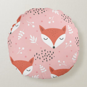 Cojín Redondo Diversión de Fox: Patrón de bosque lindo
