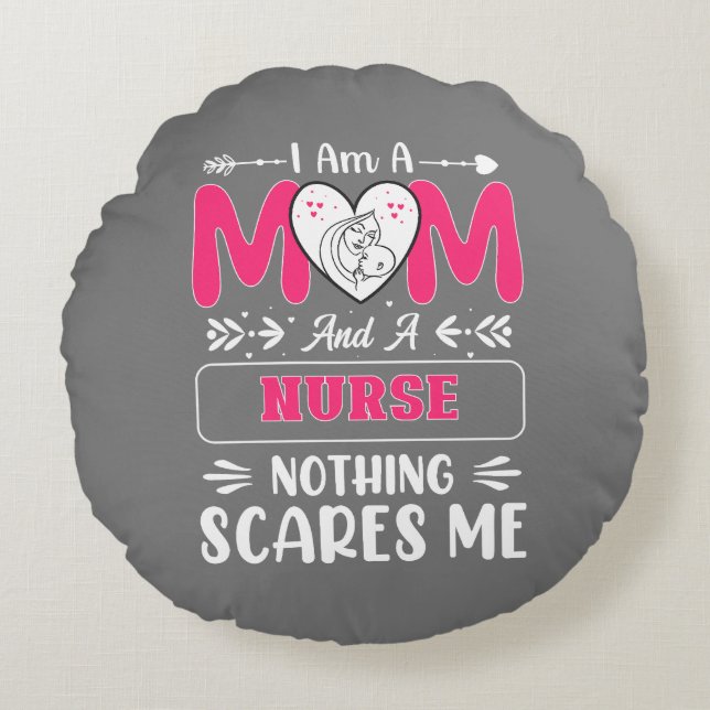Cojín Redondo Divertidas Enfermeras Mamá, Enfermeras Citas graci (Anverso)