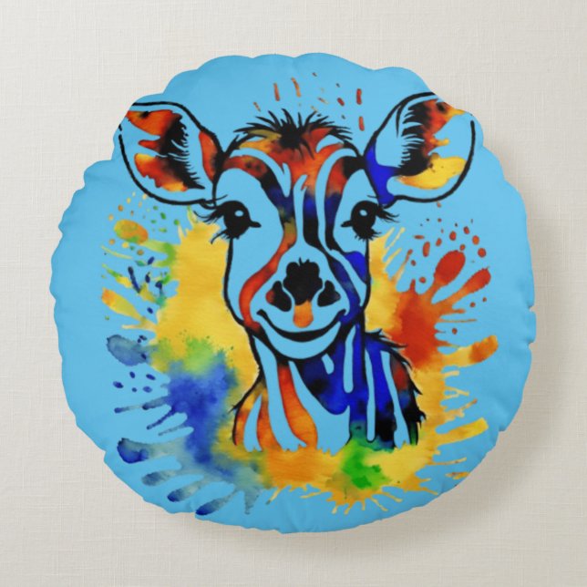 Cojín Redondo Divertido antílope colorido de acuarela (Anverso)