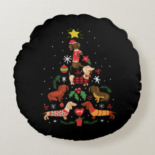 Cojín Redondo Divertido árbol de Navidad Dachshund