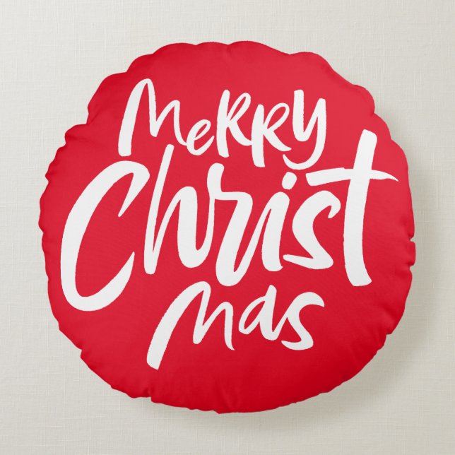 Cojín Redondo Divertido cristiano Feliz Navidad Letras religiosa (Anverso)