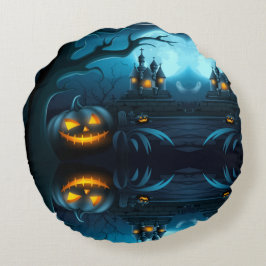 Cojín Redondo Divertido decorado espeluznante con calabazas, fan