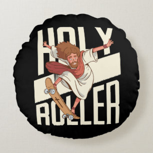 Cojín Redondo Divertido Jesús de Patinaje sobre Ruedas Holy Roll