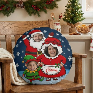 Cojín Redondo Divertido Santa Cara Personalizada Sra Claus Elfo 