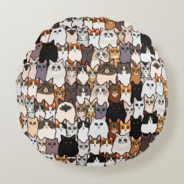 Cojín Redondo Divertido Tantos Gatos y Gatitos Collage