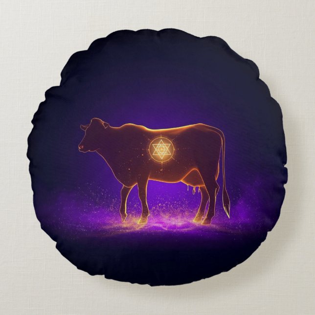 Cojín Redondo Divine Cow Silhouette | Govardhan Puja Spiritual (Anverso)