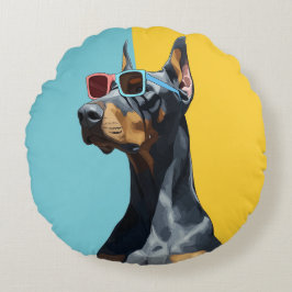 Cojín Redondo Doberman genial con gafas de sol