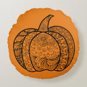 Cojín Redondo Dodles de Halloween calabazas de boho mandala de o