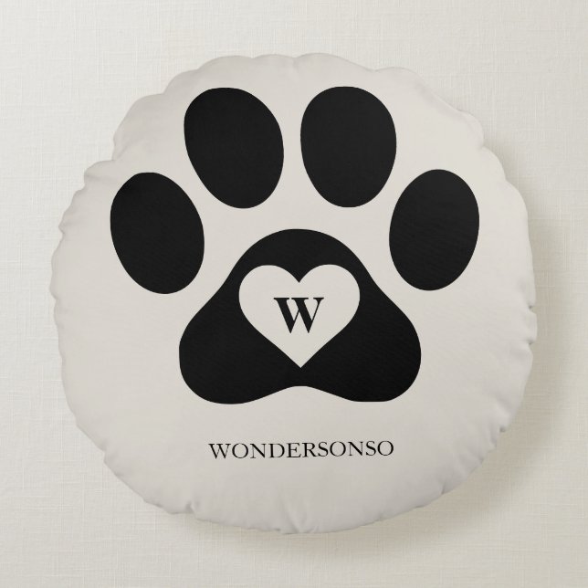 Cojín Redondo Dog Cat paw Lower family monogram Newlyweds (Anverso)