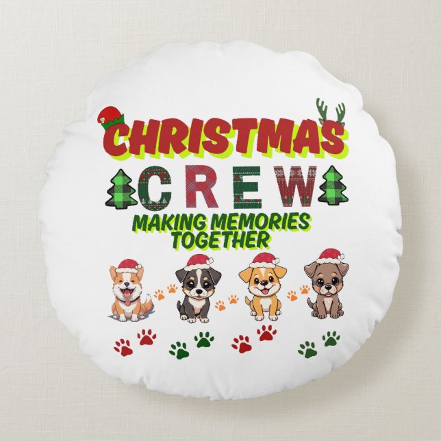 Cojín Redondo Dog Lover Christmas Family-Christmas crew dogs  (Anverso)