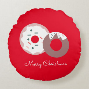 Cojín Redondo Donas De Navidad Purpurina Panadería  Feliz Navida