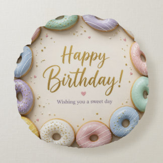 Cojín Redondo Donas Glaseadas Pastel Con Purpurina Dorada Dulces