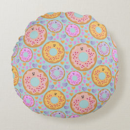 Cojín Redondo Donas y Corazones Azules Rosados Pastel Adorables