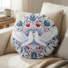 Cojín Redondo Dóndolas Románticas & Mandala de Corazón Floral