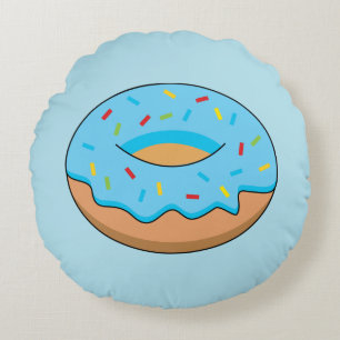Cojín Redondo Donut de escarcha azul con Personalizado Sprinkles