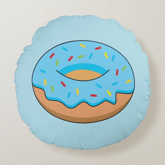 Cojín Redondo Donut de escarcha azul con Personalizado Sprinkles (Anverso)