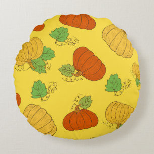 Cojín Redondo Doodle de calabaza: Mano sin soldadura
