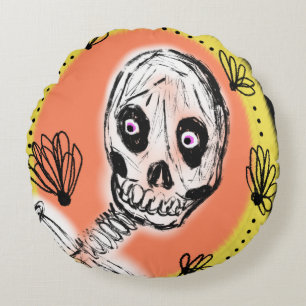 Cojín Redondo Doodle de Halloween de esqueleto espeluznante   