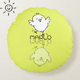Cojín Redondo Doodle de reflexión de pollito amarillo feliz con 