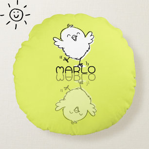 Cojín Redondo Doodle de reflexión de pollito amarillo feliz con