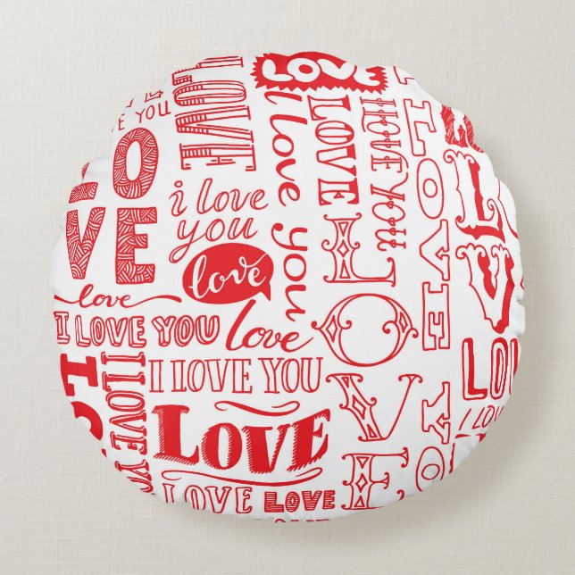 Cojín Redondo Doodles de amor dibujados a mano de fondo transpar (Anverso)
