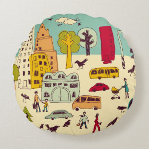 Cojín Redondo Doodles parque urbano paisaje camina ciudad li