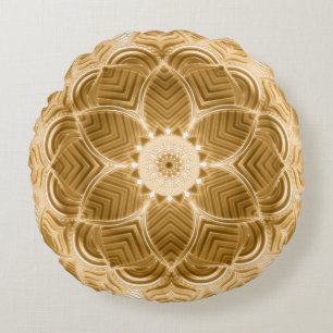 Cojín Redondo Dorado Floral Mandala Pillow