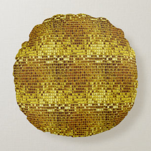 Cojín Redondo Dorado Mosaico Elegante Glam Estético Lujo Moderno
