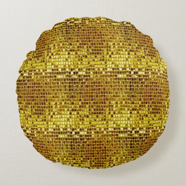 Cojín Redondo Dorado Mosaico Elegante Glam Estético Lujo Moderno (Anverso)