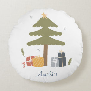 Cojín Redondo Dormitorio de árbol de Navidad nórdico personaliza