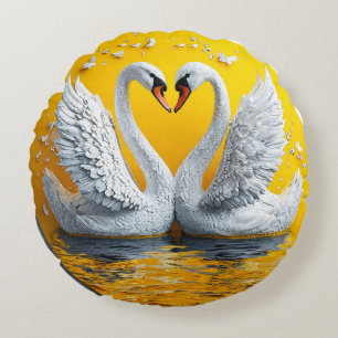 Cojín Redondo Dos cisnes elegantes aman a los pájaros decoración