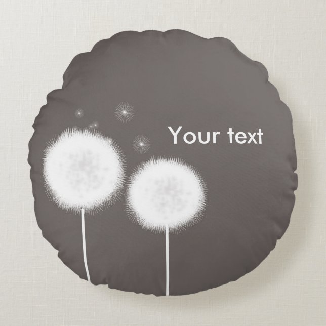 Cojín Redondo Dos Dientes de León Beige Rústico Hogar Campestre (Anverso)