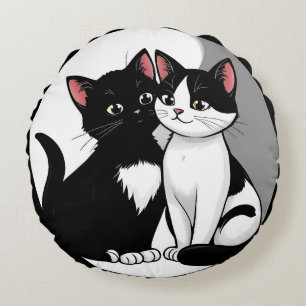 Cojín Redondo Dos gatos adorables sentados juntos