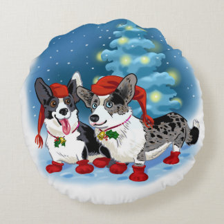 Cojín Redondo Dos Navidades de Corgi en uno