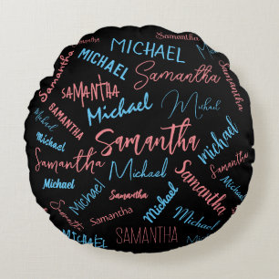 Cojín Redondo Dos nombres parejas patrón monograma azul claro ro