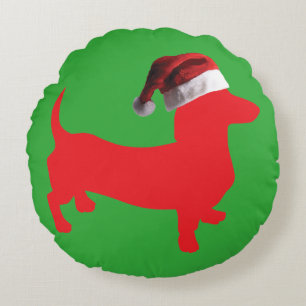 Cojín Redondo Doxie Rojo y Gorra-Santa