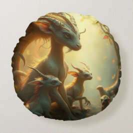 Cojín Redondo „Drachenmutter im goldenen Wald“