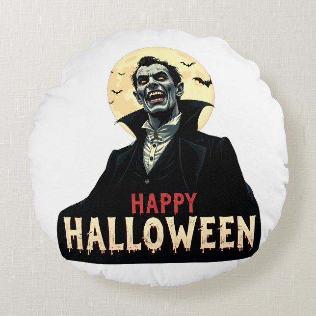 Cojín Redondo Drácula te desea una noche aterradora (Anverso)