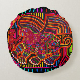 Cojín Redondo Dragón Amigable Kuna Mola India