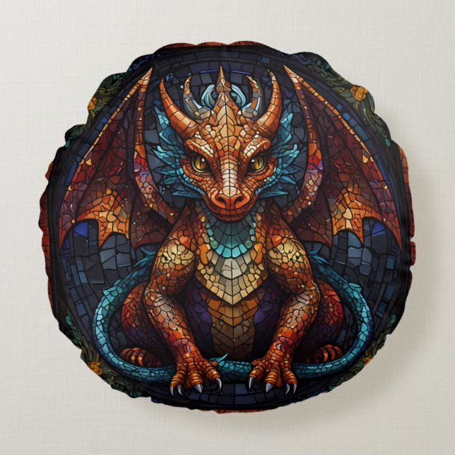 Cojín Redondo Dragón arcoíris multicolor (Anverso)