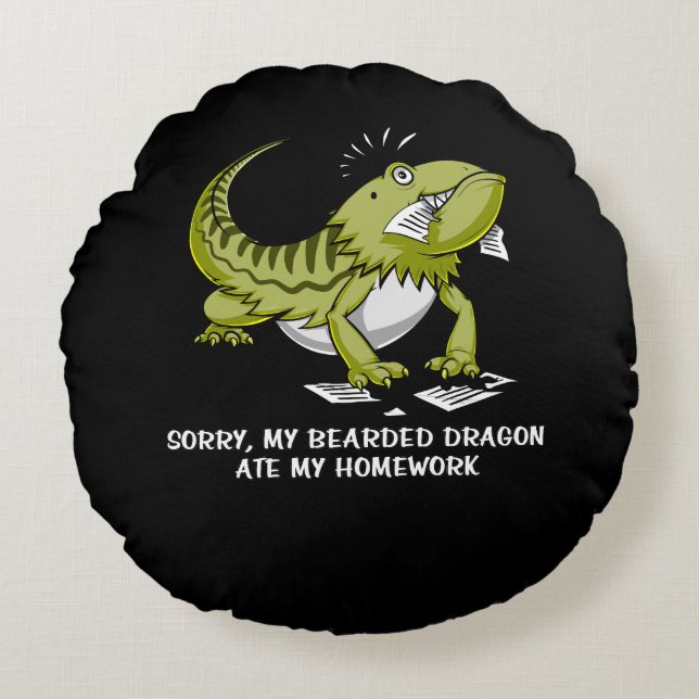 Cojín Redondo Dragón con barba comió mi casa estudiante Lizard (Anverso)