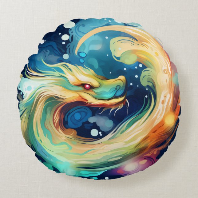 Cojín Redondo Dragón de fantasía animal de sueño 12 (Anverso)