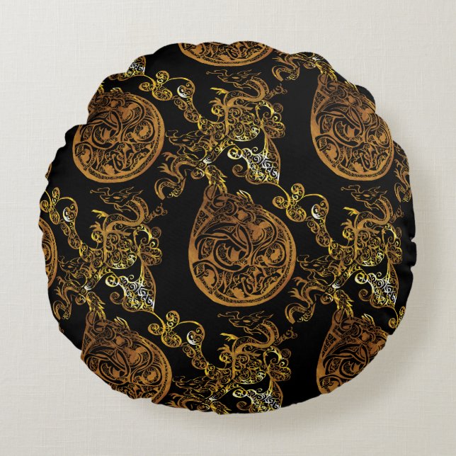 Cojín Redondo Dragón de Oro (Anverso)