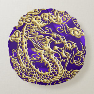 Cojín Redondo Dragón de oro Grabado en relieve en papel satinado